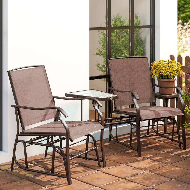 Outsunny 3-pc. Outdoor Sling Fabric Gliding Rocker Chairs w/ Table