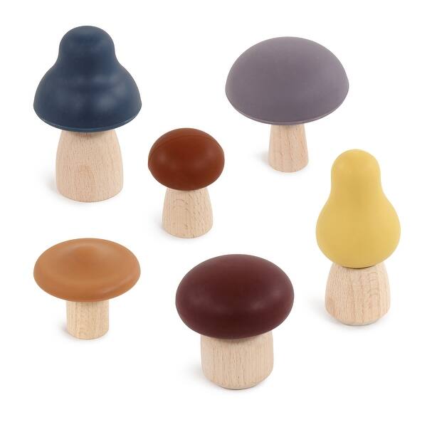 slide 1 of 1, Hudson Baby 6pc Wood and Silicone Mushroom Toy Set, Dark, One Size - Dark Dark - Toddler
