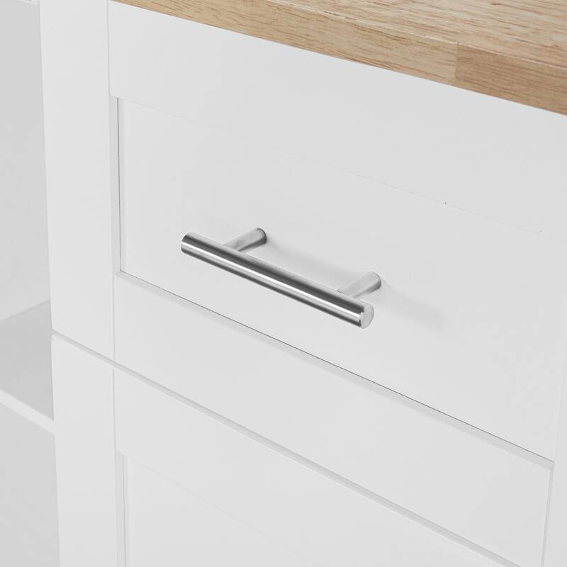 50'' Rubber Wood Kitchen Island with 3 Drawer, Rolling Wheels, 2 Slide-Out Shelf and Internal Storage Rack