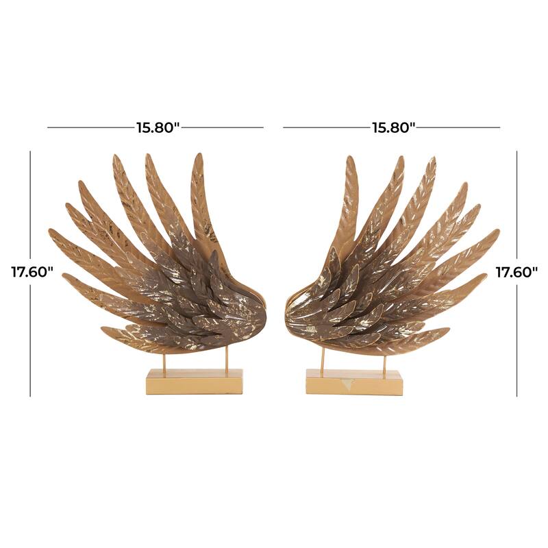 Gold Metal Wing Bird Decorative Sculpture with Gold Foil Accents and Stands (Set of 2)