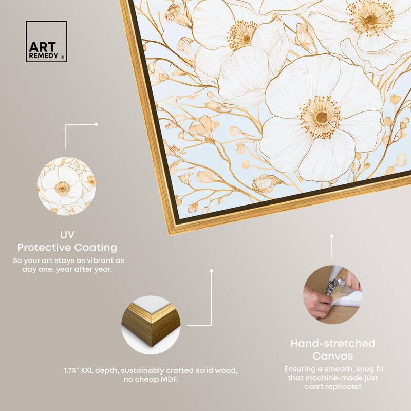 White and Gold Poppies II Canvas by Art Remedy