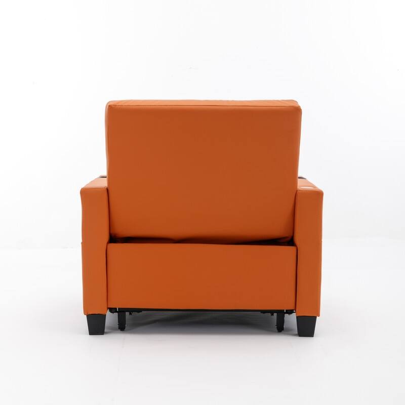 3-in-1 Convertible Sofa Chair,Pull Out Sleeper Chair with USB Ports and Cup Holders（Leather） - Orange