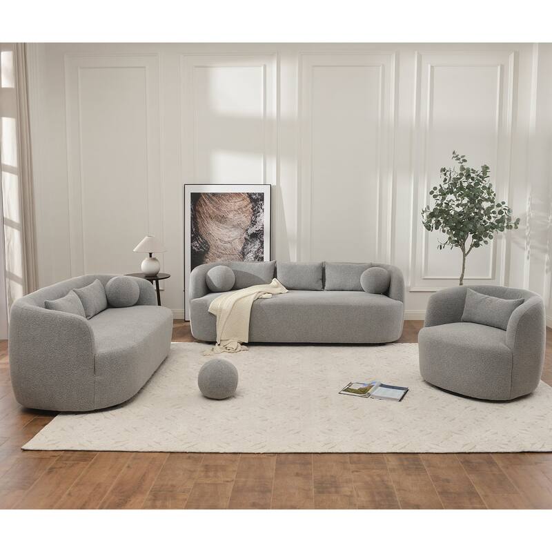 KINWELL 3-Seater Sherpa Boucle Upholstered Sofa Couch for Living Room Lounge, 85" W