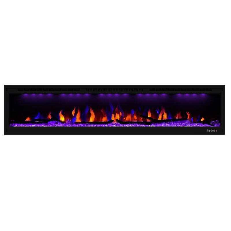 Electric Fireplace Heater with Remote Control and Realistic Flame Effects - 76.43"L X 5.58"D X 17.72"H