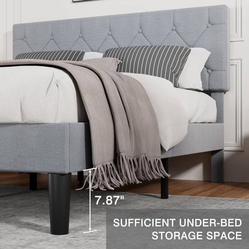Javlergo Upholstered Beds With Diamond Tufted Headboard, Platform Bed Frame,