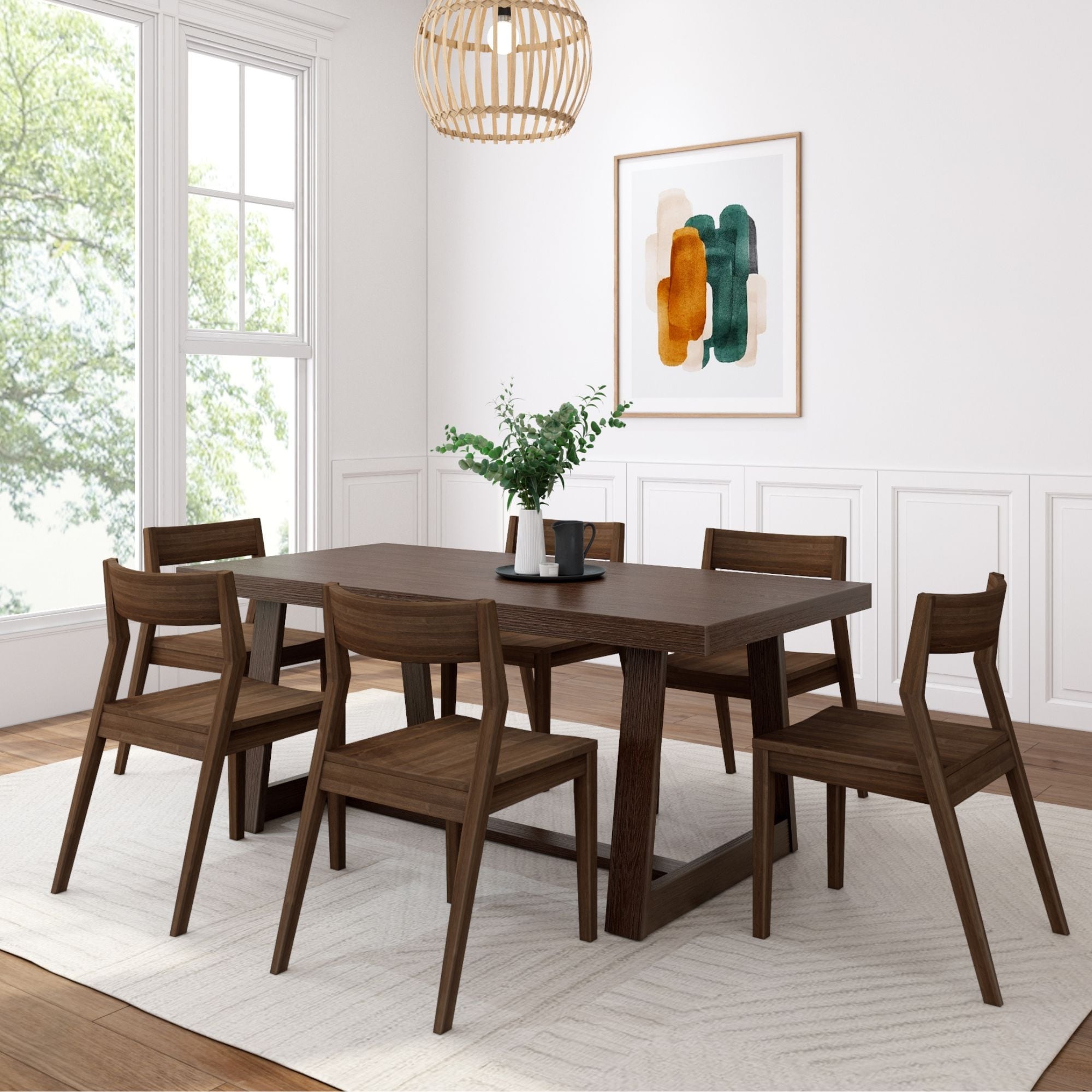 Mid-century Modern 72-inch Rectangle Dining Table Set with Benches ...