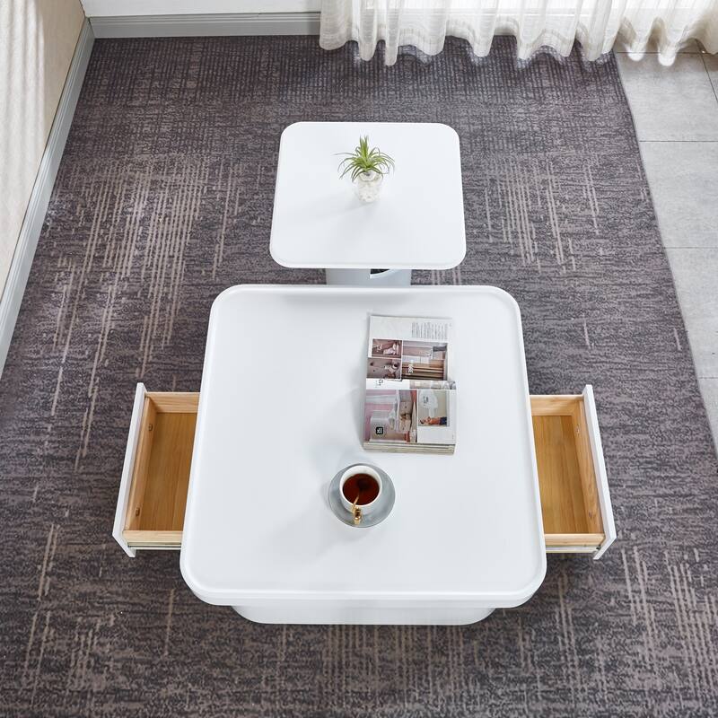 2 Pieces White MDF Round Coffee Table Set for Living Room, Bedroom