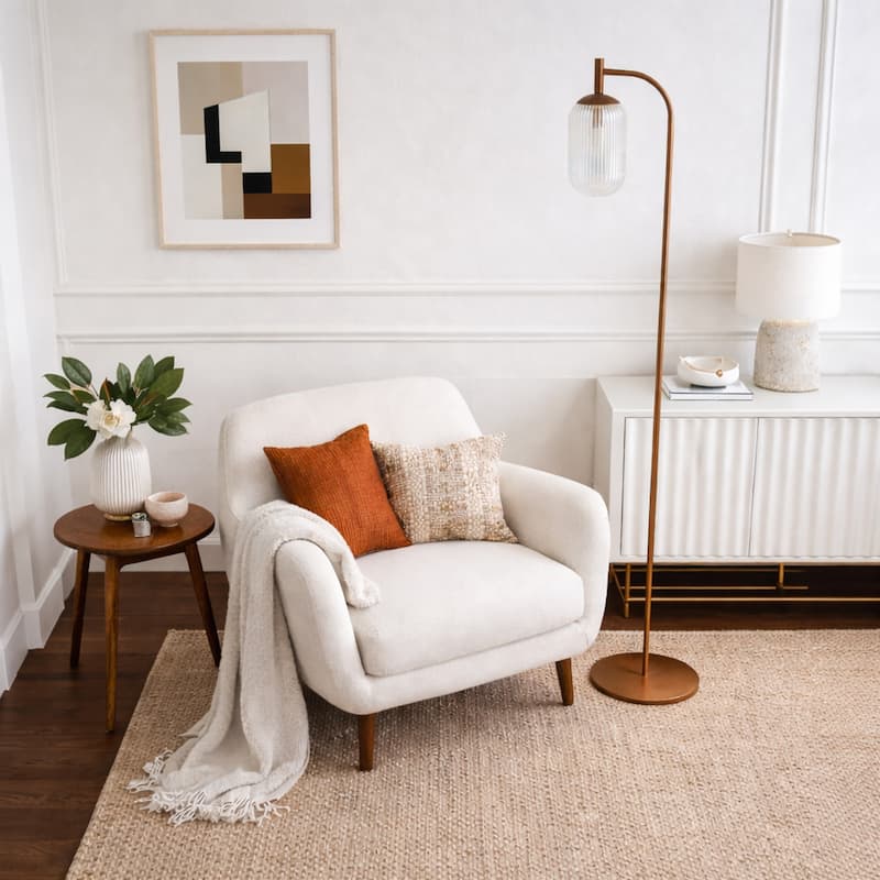 Emily Bronze Arched Floor Lamp with Ribbed Glass Shade
