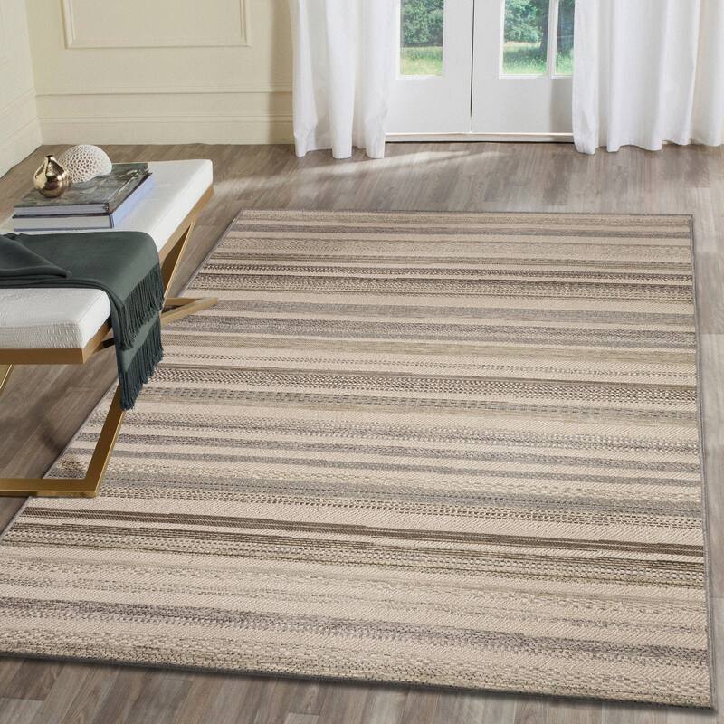 Liora Manne Riviera Stripe Indoor/Outdoor Area Rug - 5'3" x 7'3" - Neutral