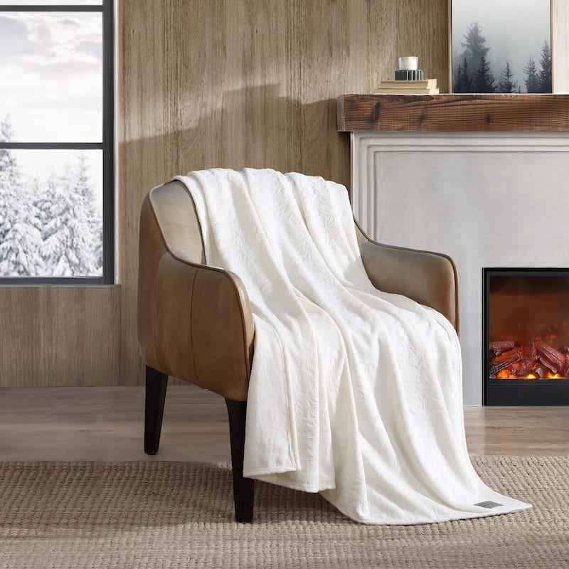 Eddie Bauer Woodblock Floral Embossed Signature Plush Throw Blanket