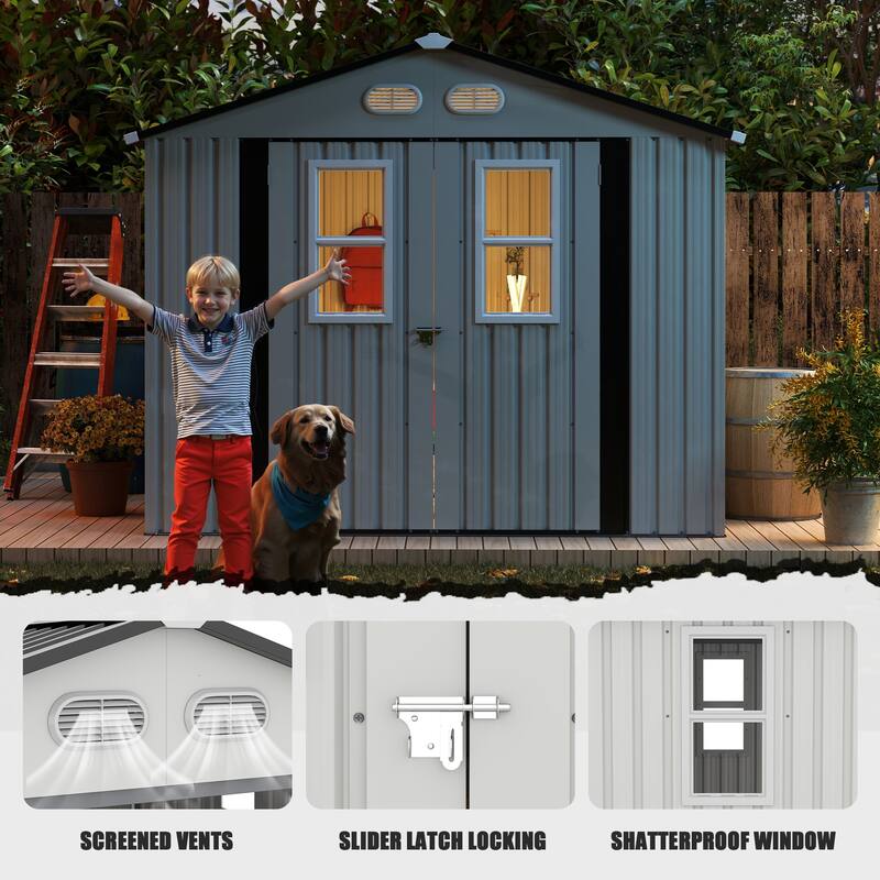 Outdoor Storage Shed, 8x8 protective film, four daylight Windows Lockable Doors,A practical and thoughtful gift