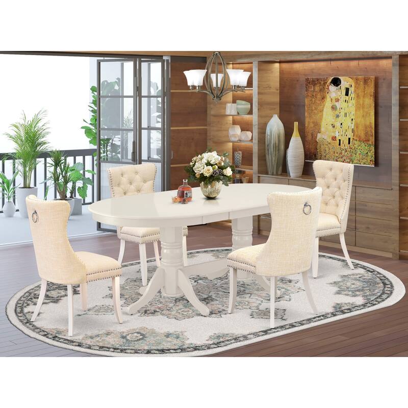 East West Furniture Dinette Set Includes an Oval Dining Table and Padded Chairs, Linen White (Pieces Options)