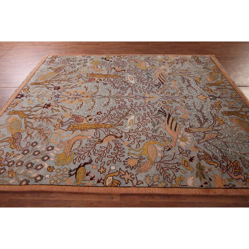 Animals Design Gray Ziegler Oriental Area Rug Handmade Wool Carpet - 7'9"x 9'9"