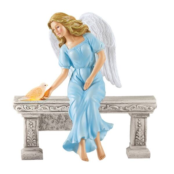 Hand-Painted Angel with Solar Powered Bird Garden Statue - 8.75 x 9.12 ...