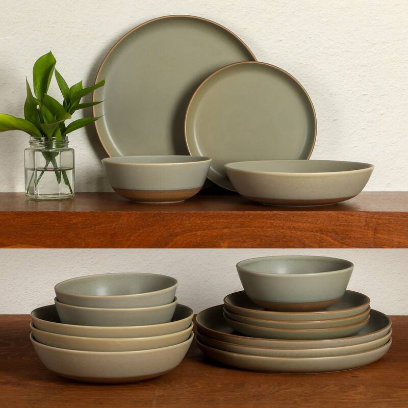 Gibson Elite Laguna Bliss 16 Piece Stoneware Reactive Glaze (Service for 4) Ceramic Plates and Bowls Dinnerware Set