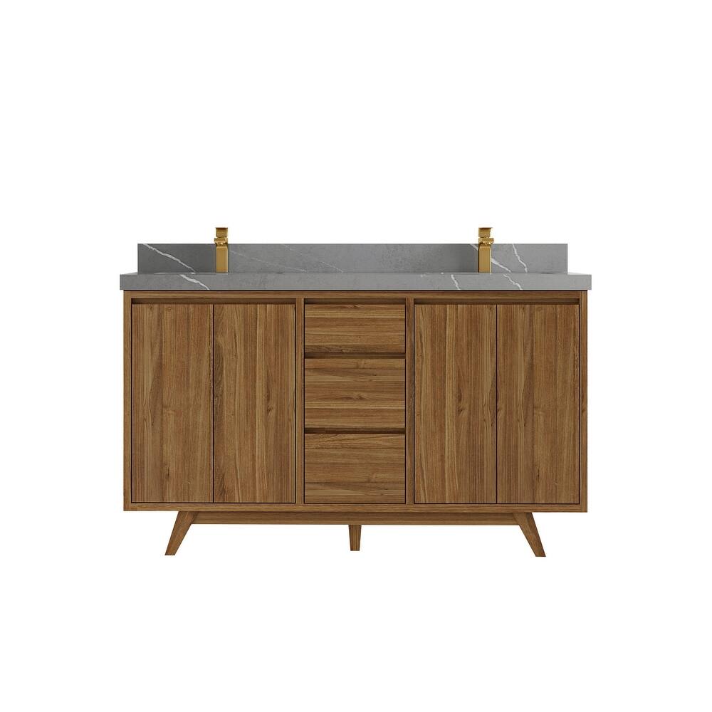 Willow Collections 60 in. W x 22 in. D Madison Teak Double Sink Bathroom Vanity with Countertop