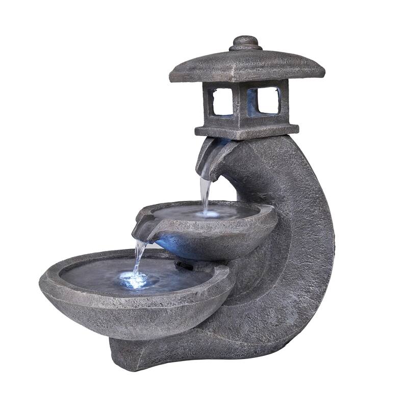 LED Lighted Cascading Pagoda Lamp Outdoor Garden Water Fountain - 26"