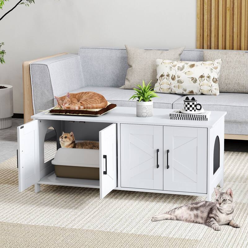 Modern Cat Litter Box Enclosure for 2 Cats, Hidden Kitty Furniture - 48" x 20" x 20"