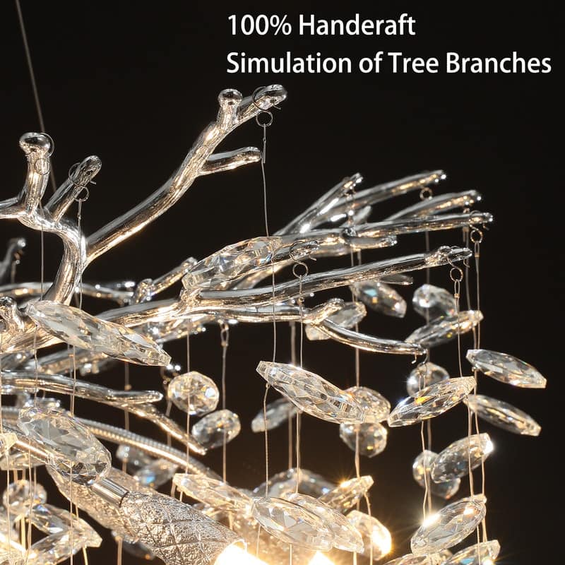 KAYLA 23.6" 9-Lights Gold Luxury Crystal Globe Chandelier, Modern Branch Chandelier for Dinning Room, Kitchen, Living Room