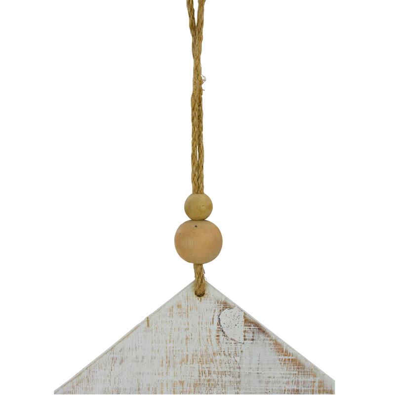 Rustic Wooden "NOEL" with Bell Christmas Tag Ornament - 8" - Green and White