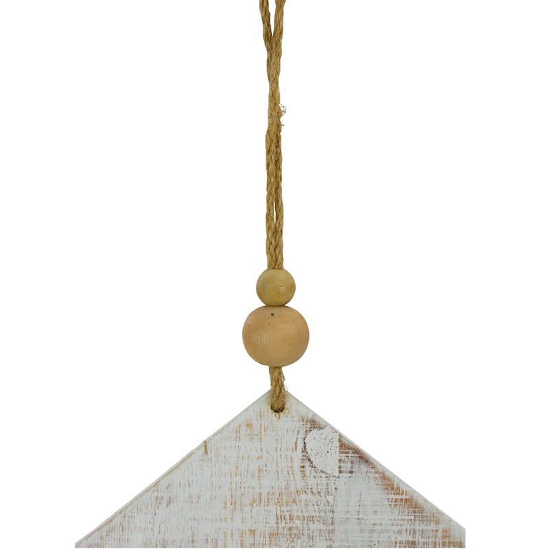 Rustic Wooden "Peace" with Bell Christmas Tag Ornament - 8" - Gold and White