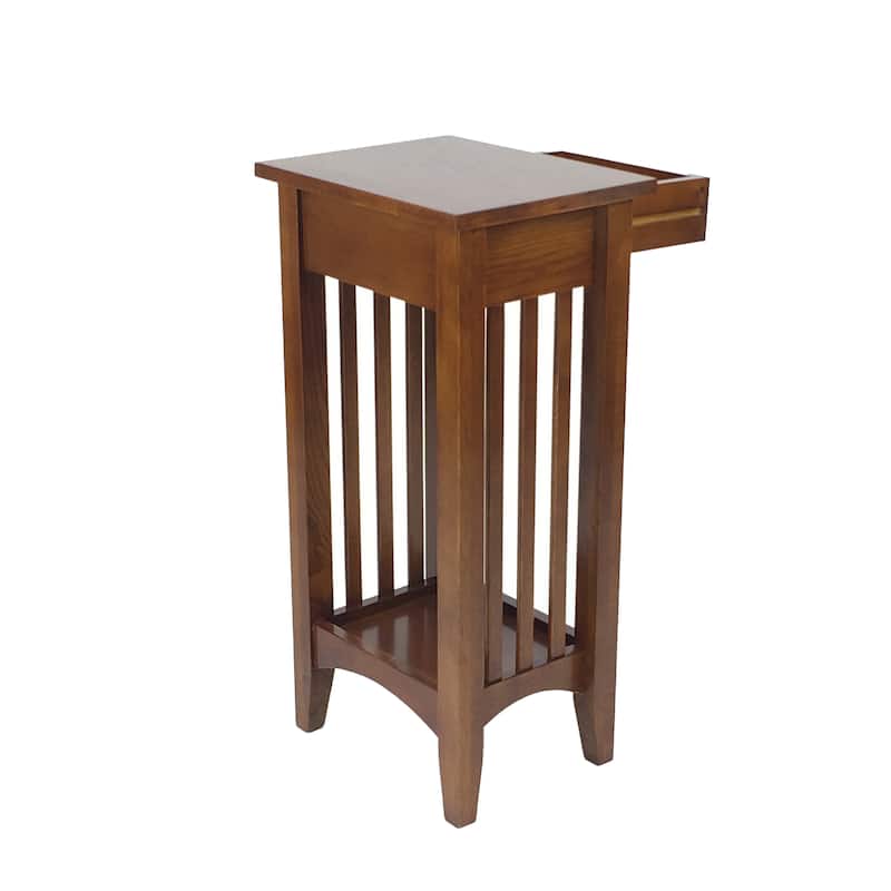 Wooden Pedestal Stand with 1 Drawer and Open Bottom Shelf, Oak Brown