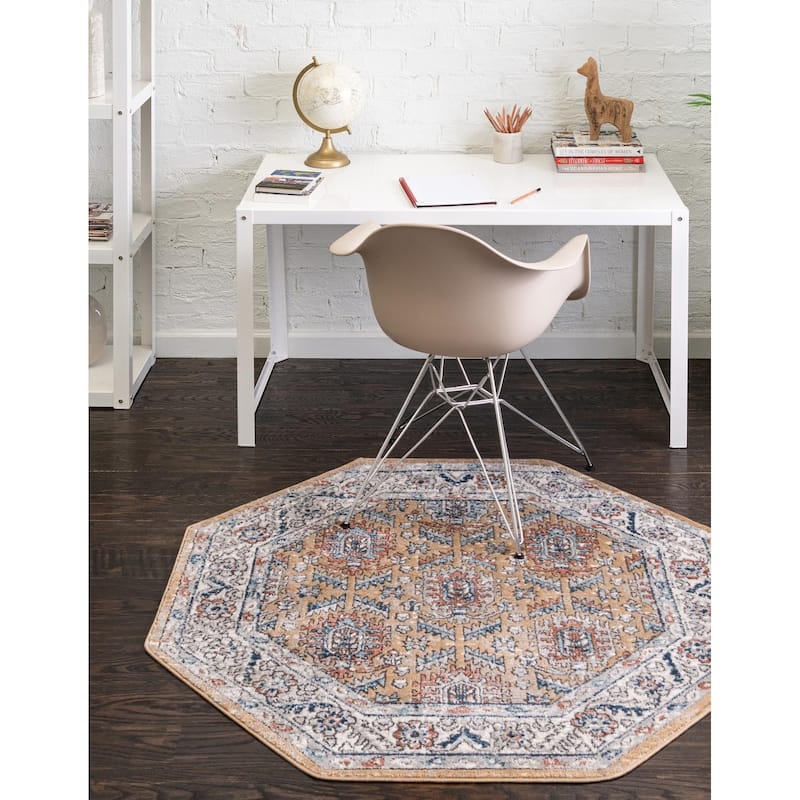 Traditional Jeopok Collection Area Rug - Mustard Yellow - 7'x7' Octagon