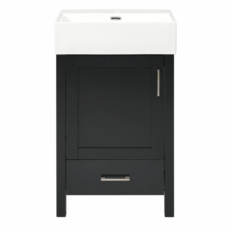 20.28'' Black Modern Bathroom Vanity with Ceramic Sink, Solid Wood Frame and Drawer