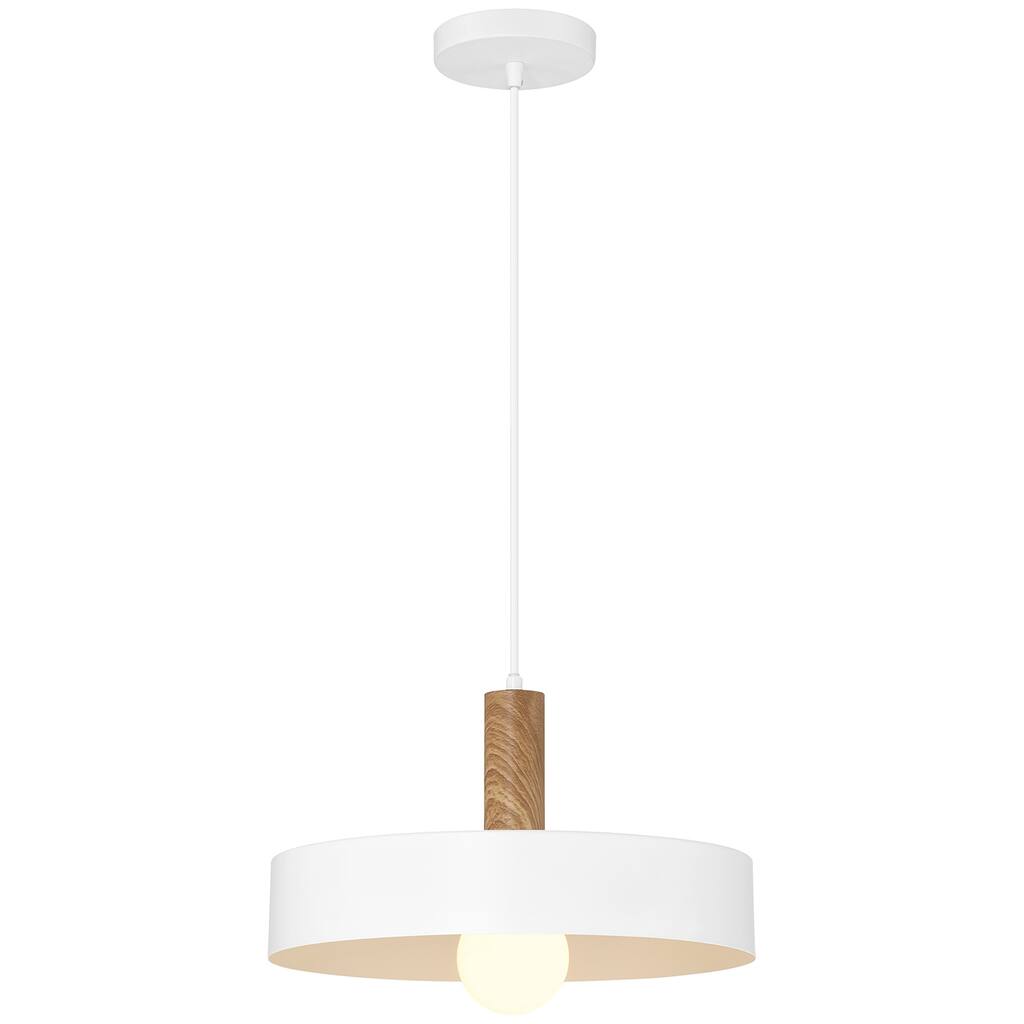 Access Lighting Slate 1 Light Pendant - White with Natural Wood Grain Finish