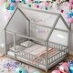 preview thumbnail 1 of 50, Full Size Wooden Bed House Bed with House Roof ,Fence Guardrails Grey