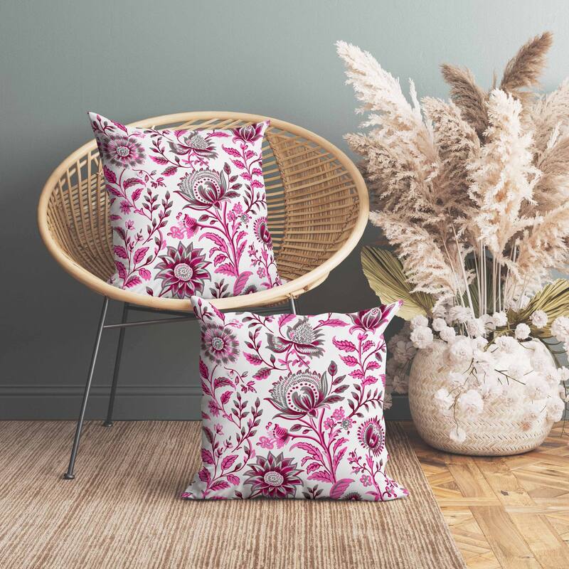 Sanganeri Block Print Faux Suede Reversible Throw Pillow Pink and Grey