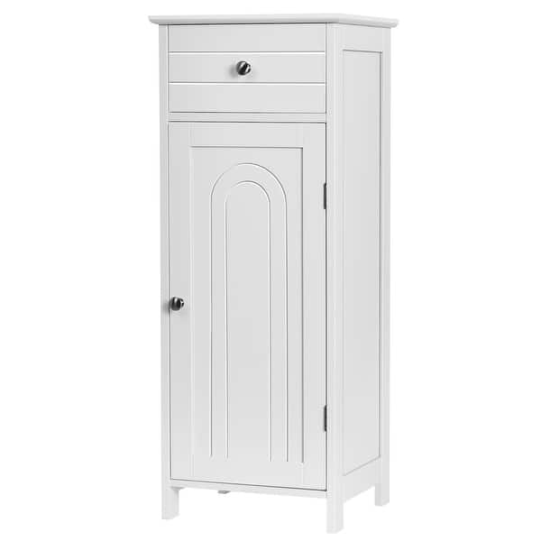 Costway Wooden Bathroom Floor Storage Cabinet Organizer w/ Drawer