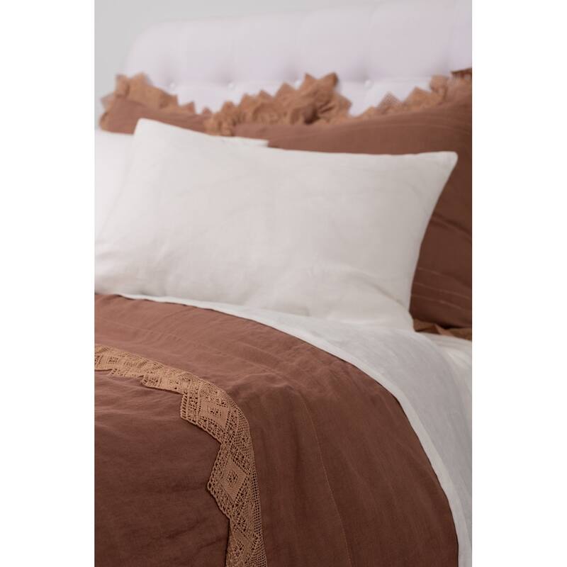 Camilla Lace Linen Duvet Cover, Camel, King