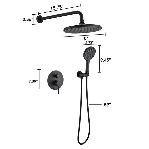 YASINU Matte Black 10 Inches Shower System with Hand Shower Bed Bath