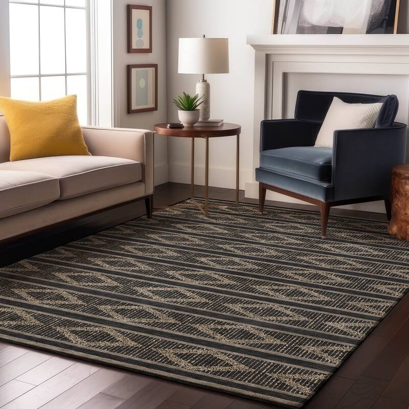 Premium Washable Super Soft Geo Diamonds Mayfield Rug - Black - 9' x 12'