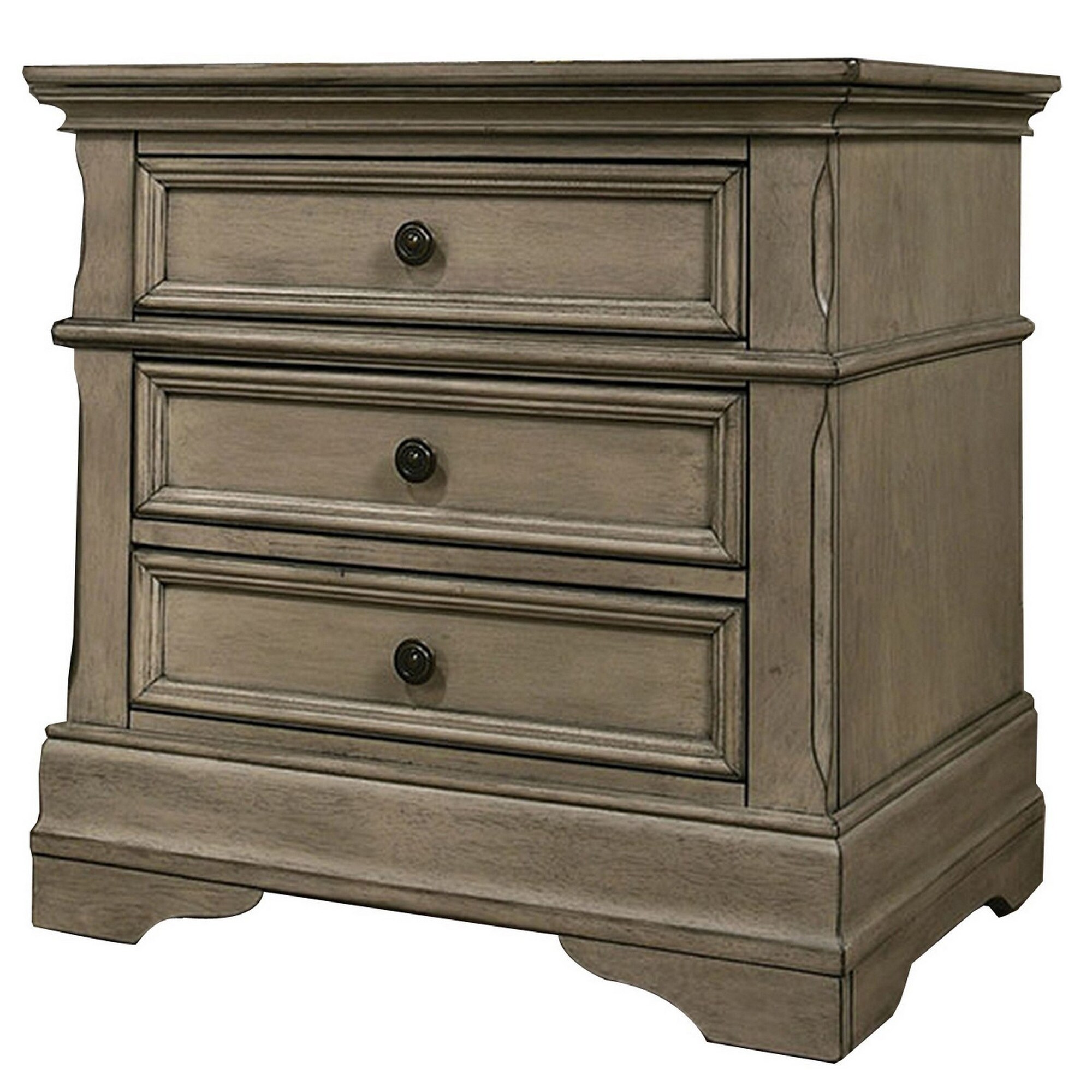 26 Inch Modern Nightstand with 3 Gliding Drawers, Knob Handles
