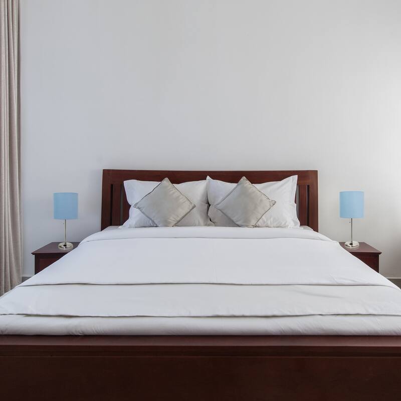 19.5 in. Brushed Steel Finish Table Lamp with Blue Shade, Desk Lamp for Writing and Computer Desks, Set of 2