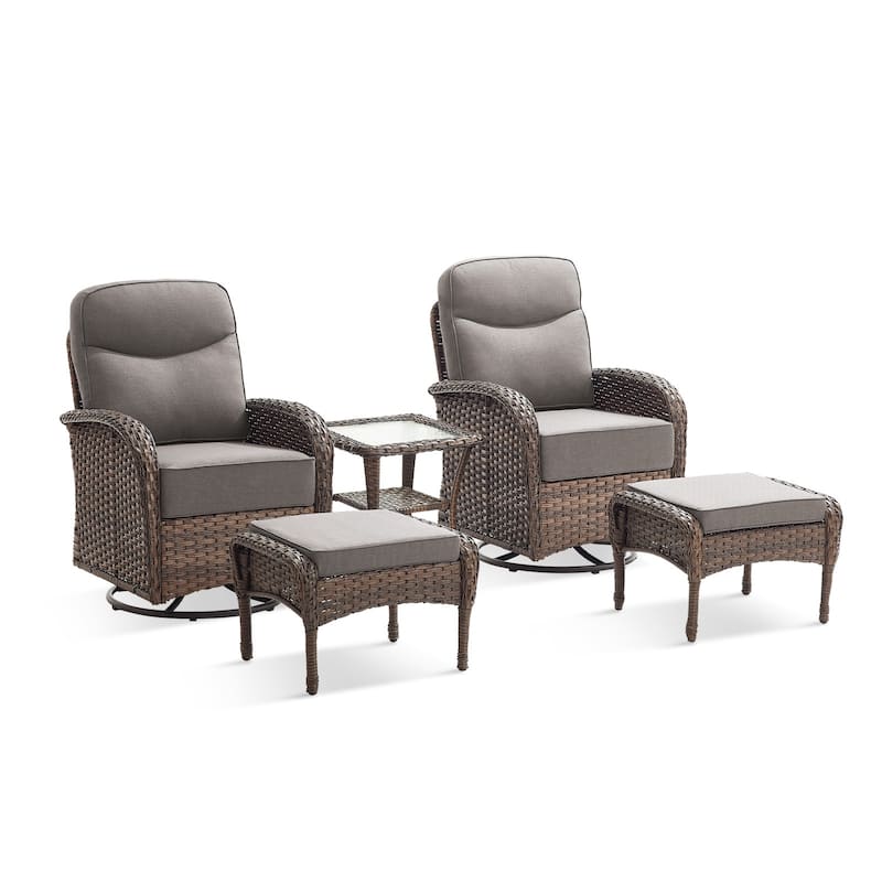 Pocassy Outdoor Sofa Swivel Chair and Ottman with Coffee Table