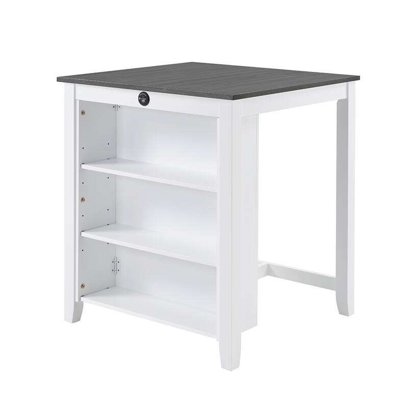 30" Modern Dining Table Set, 2-Seater Charging Station 3-Tier Storage