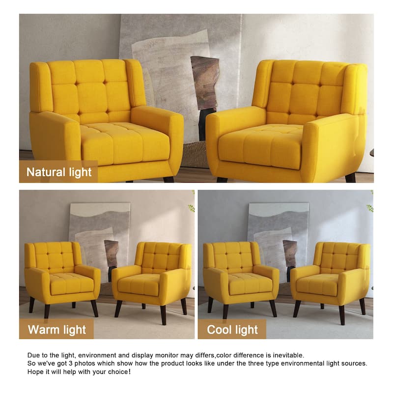 Tufted Wingback Accent Chairs Linen/Faux Leather/Velvet Armchairs Set of 2
