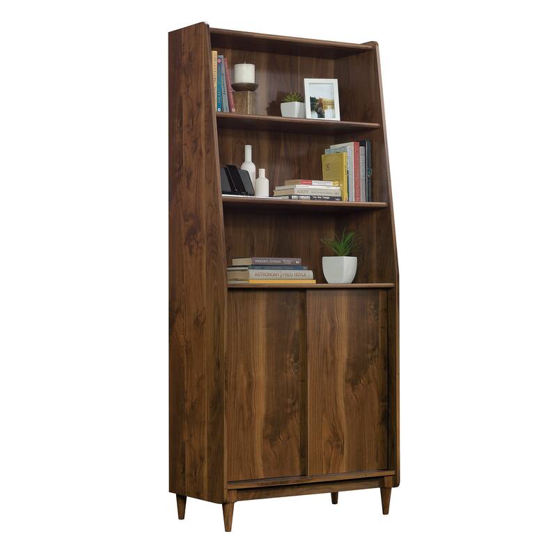 Engineered Wood Mid-Century Modern Wide Bookcase with Storage, Brown - 29.92"W x 15.59"D x 70.39"H