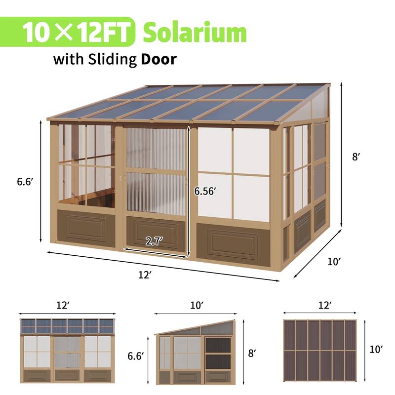 Erommy Outdoor Solarium Sunroom, Patio Hardtop Gazebo, Aluminum Frame Permanent Gazebo with Sliding Doors and Screens