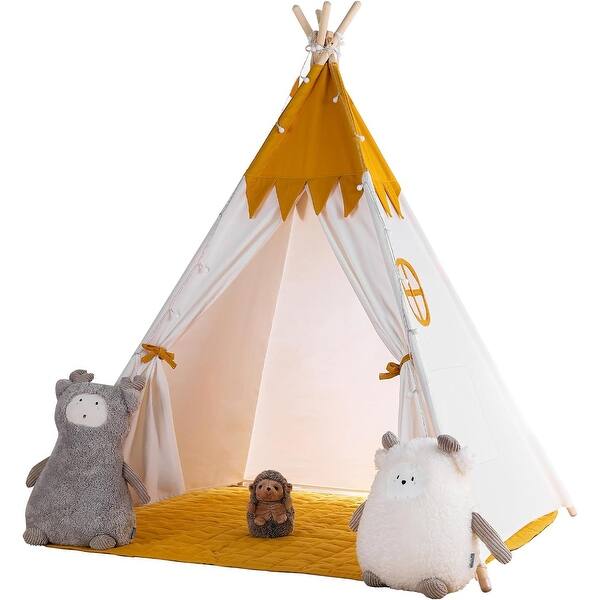 slide 2 of 8, Toddler Teepee with Padded Mat and Lights, Kids Tents Cotton Teepee
