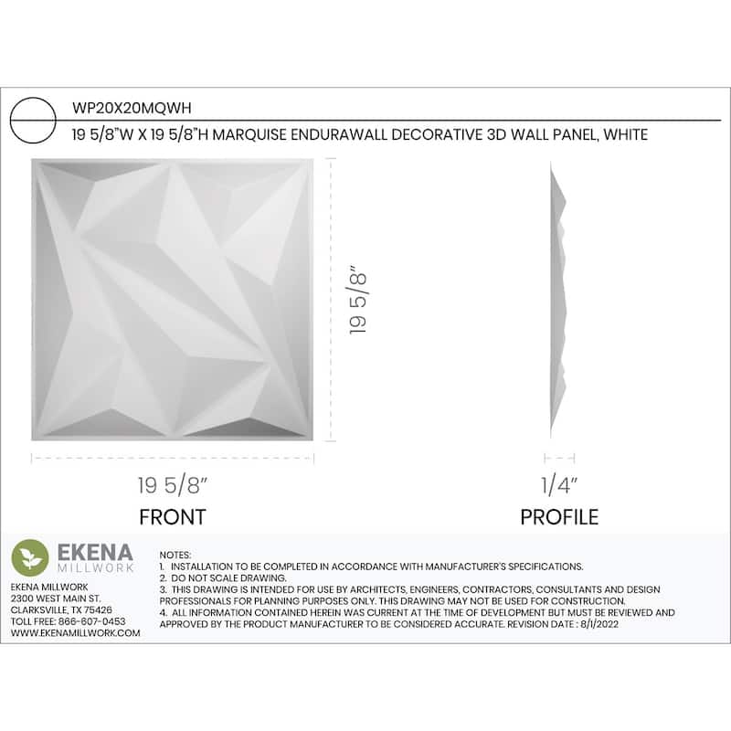 19 5/8"W x 19 5/8"H Marquise EnduraWall Decorative 3D Wall Panel