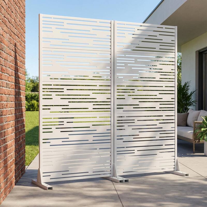 Outdoor Privacy Screen with Stand for Patio Garden Metal Fence Set of 2