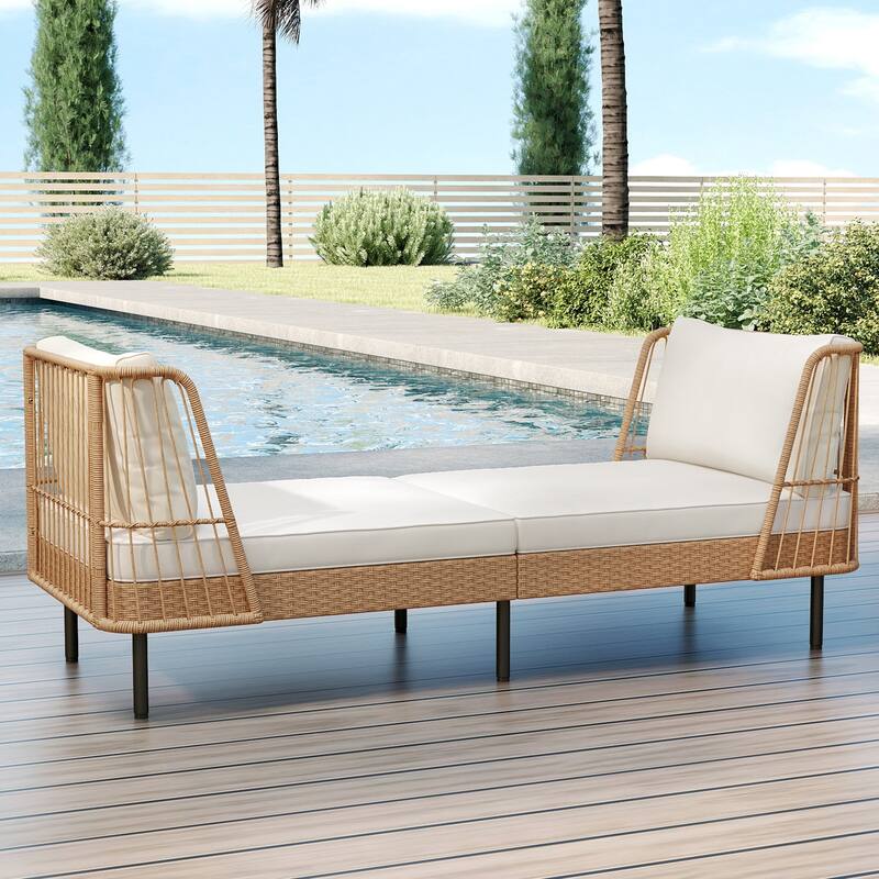 Gymax Patio Wicker Daybed w/Seat Back Cushions Robust Metal Legs For