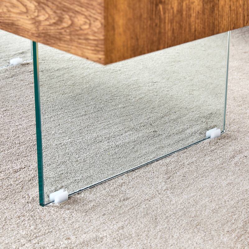 Natural Style MDF Coffee Table - 39.3"x21.6" with Tempered Glass Legs.Density Board Sticker,Reinforced Glass.