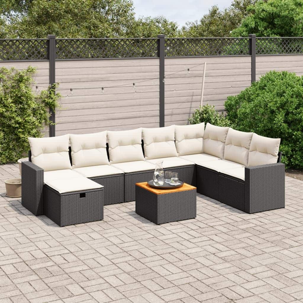vidaXL Patio Sofa Set with Cushions Outdoor Furniture 9 Piece Poly Rattan