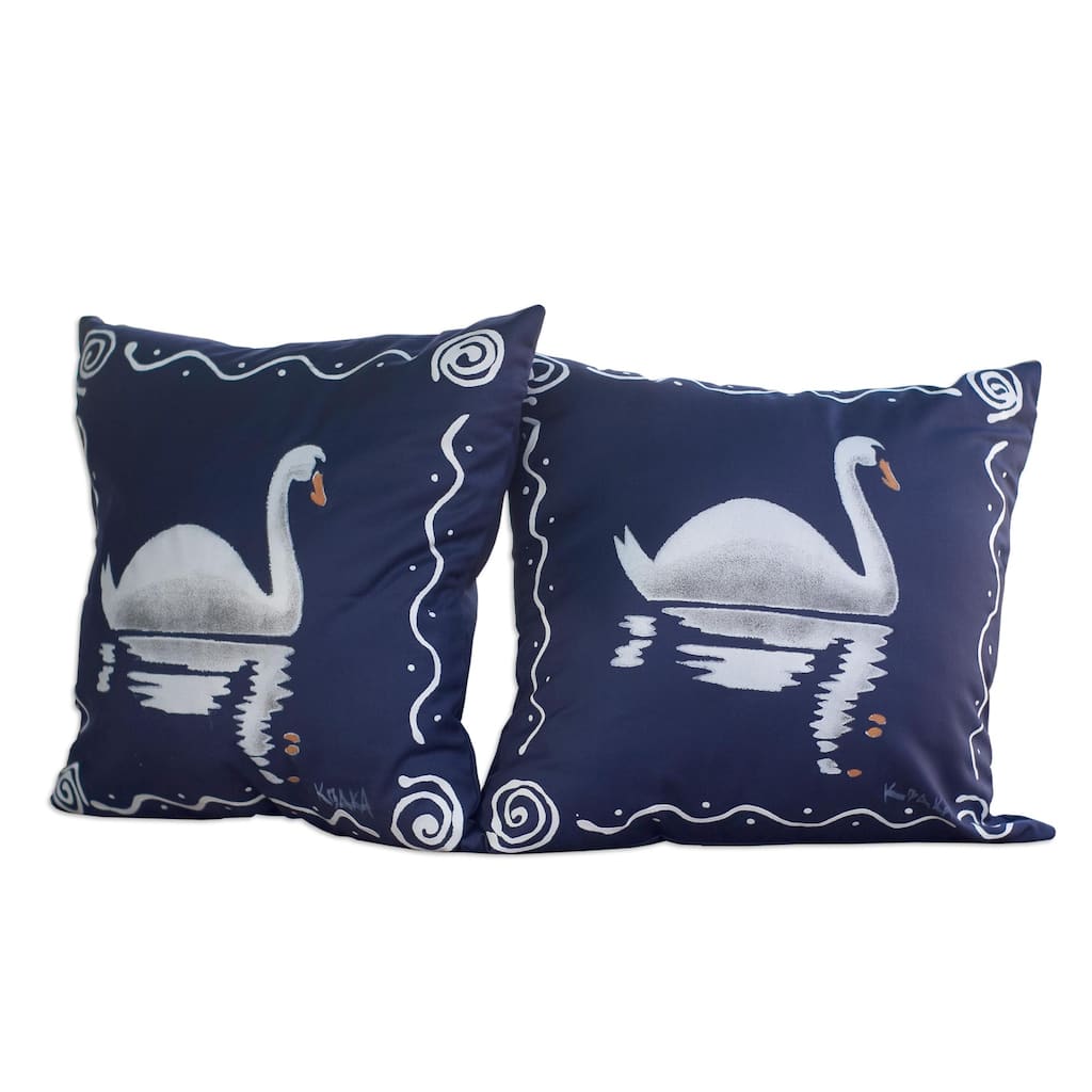 Novica Handmade Swan Song In Blue Cotton Cushion Covers (Pair)