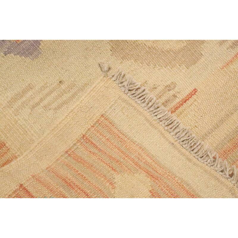 Hand Woven Oriental 100% Wool Carpet Southwestern Tribal Beige & Ivories Kilim Runner Rug - 9' 10'' X 2' 10''